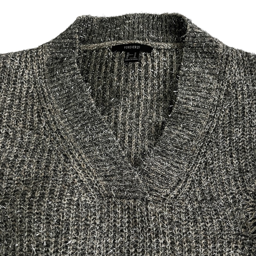 Forever 21 Gray Glittering V-Neck Sweater